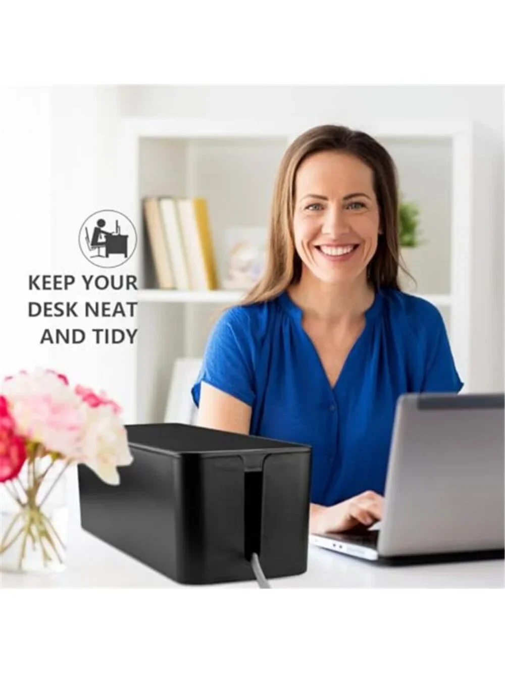 Cable Management Box Cord Organizer Power Strip Wire Storage Box Black Large